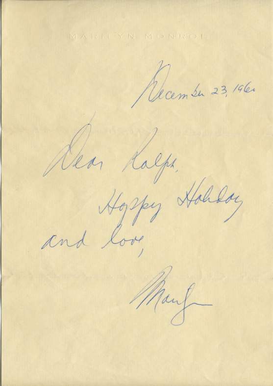 Holiday note from Marilyn Monroe to Ralph (1960)