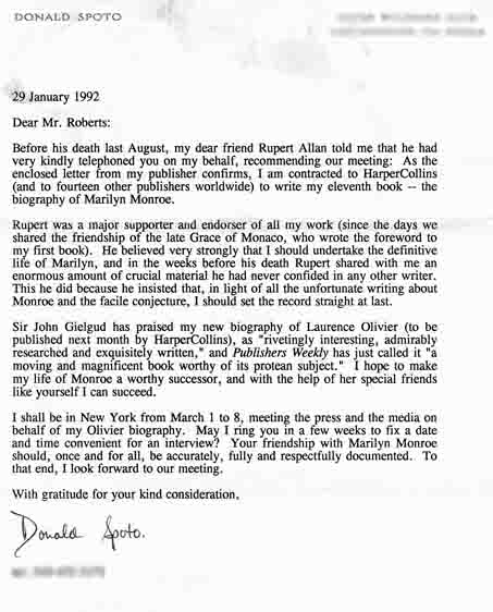 Letter from Donald Spoto
