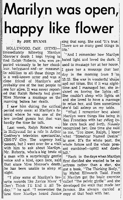 Ralph Roberts' comments on Marilyn after her death