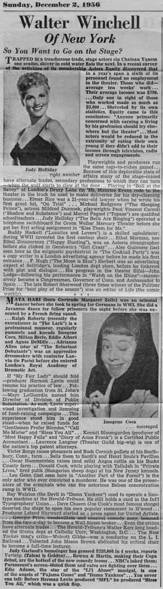 Walter Winchell article with Ralph, Judy Holliday, and Imogene Coca