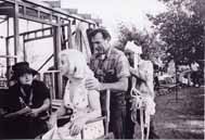 Paula Strasberg, Marilyn Monroe, Ralph Roberts and Montgomery Clift on the set of 'The Misfits'